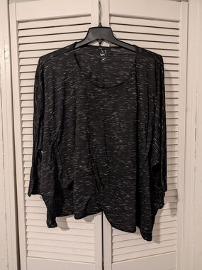 NY Collection Black Space-Dye Dolman Pullover